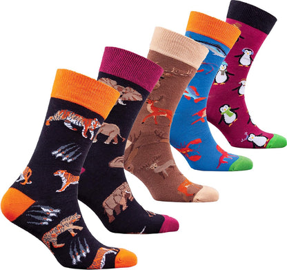 -Mens 5Pair Luxury Colorful Cotton Fun Novelty Dress Socks Gift Box