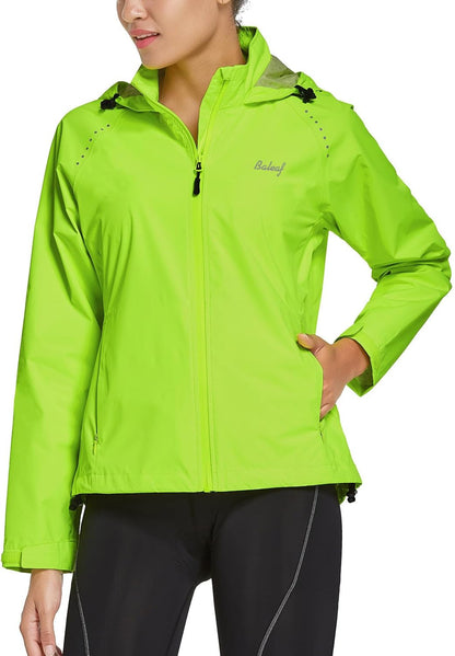 Lightweight Waterproof Women's Rain Jacket - Windbreaker with Reflective Features, Perfect for Running & Cycling, Packable & Hooded