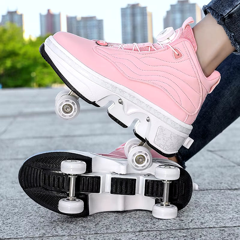 4 Wheel Roller Skate Shoes for Girls Fashion Shoes with Wheels Women'S Adjustable Rolling Skates Shoe Sneakers with Wheels