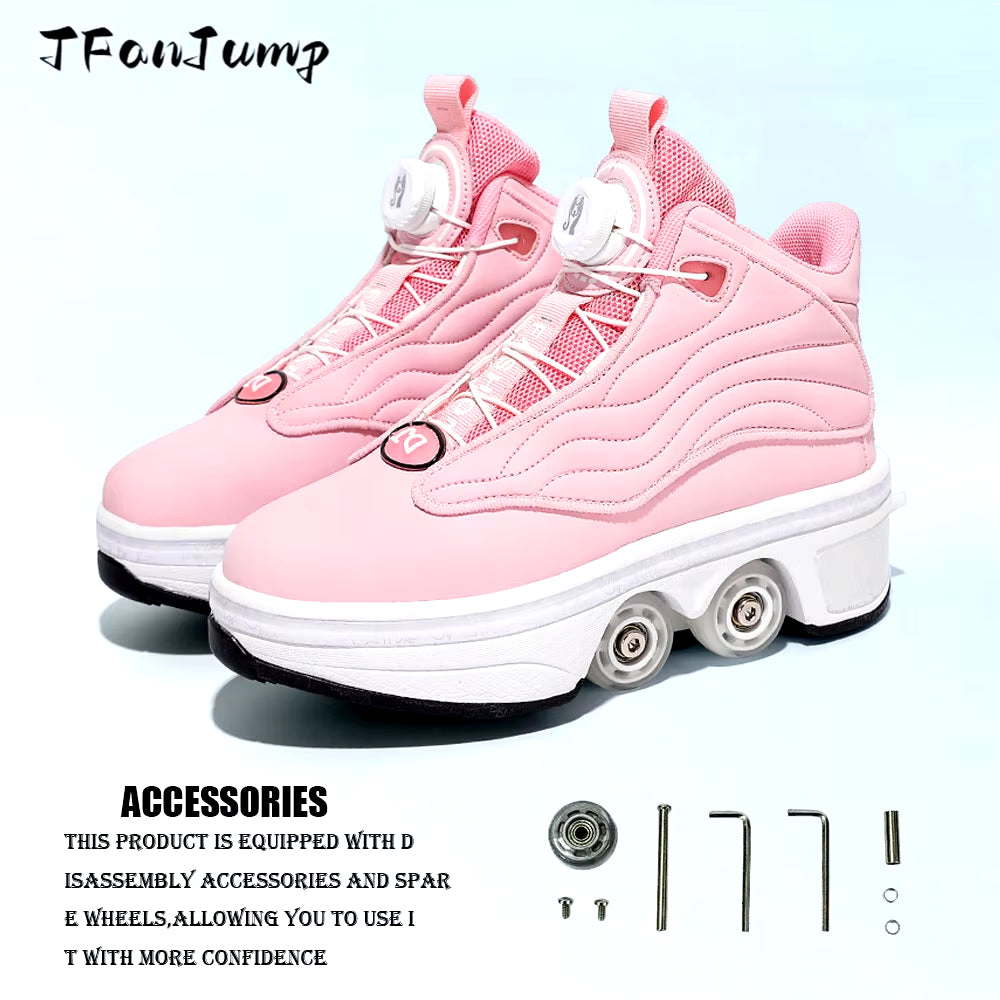 4 Wheel Roller Skate Shoes for Girls Fashion Shoes with Wheels Women'S Adjustable Rolling Skates Shoe Sneakers with Wheels