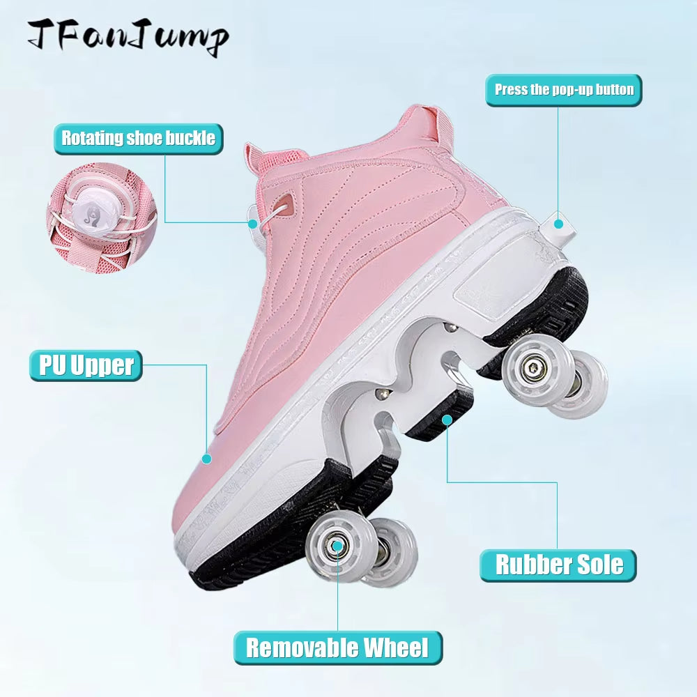 4 Wheel Roller Skate Shoes for Girls Fashion Shoes with Wheels Women'S Adjustable Rolling Skates Shoe Sneakers with Wheels